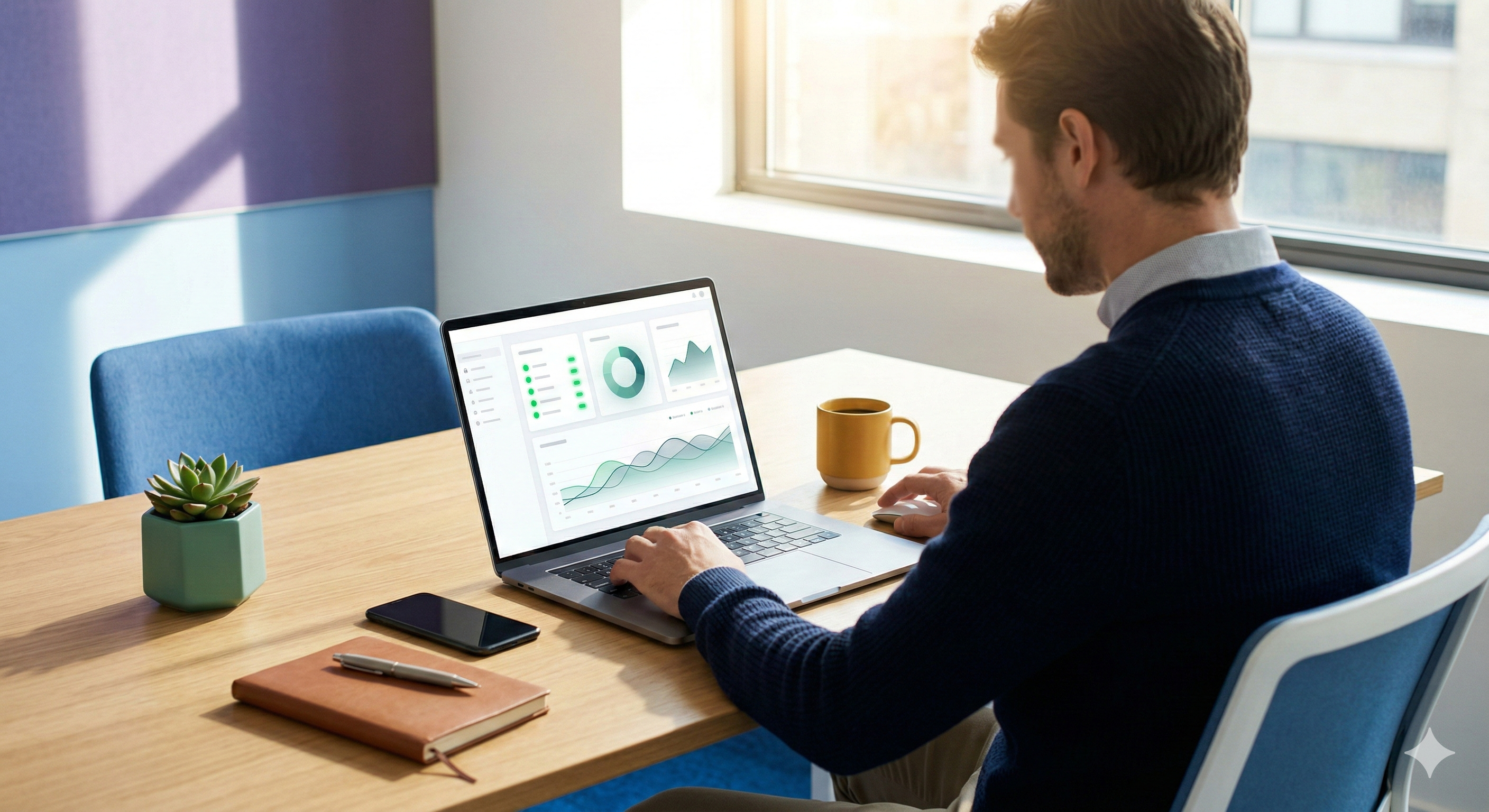 Illustrative after-state scene showing a tidy workspace and standardised setup.
