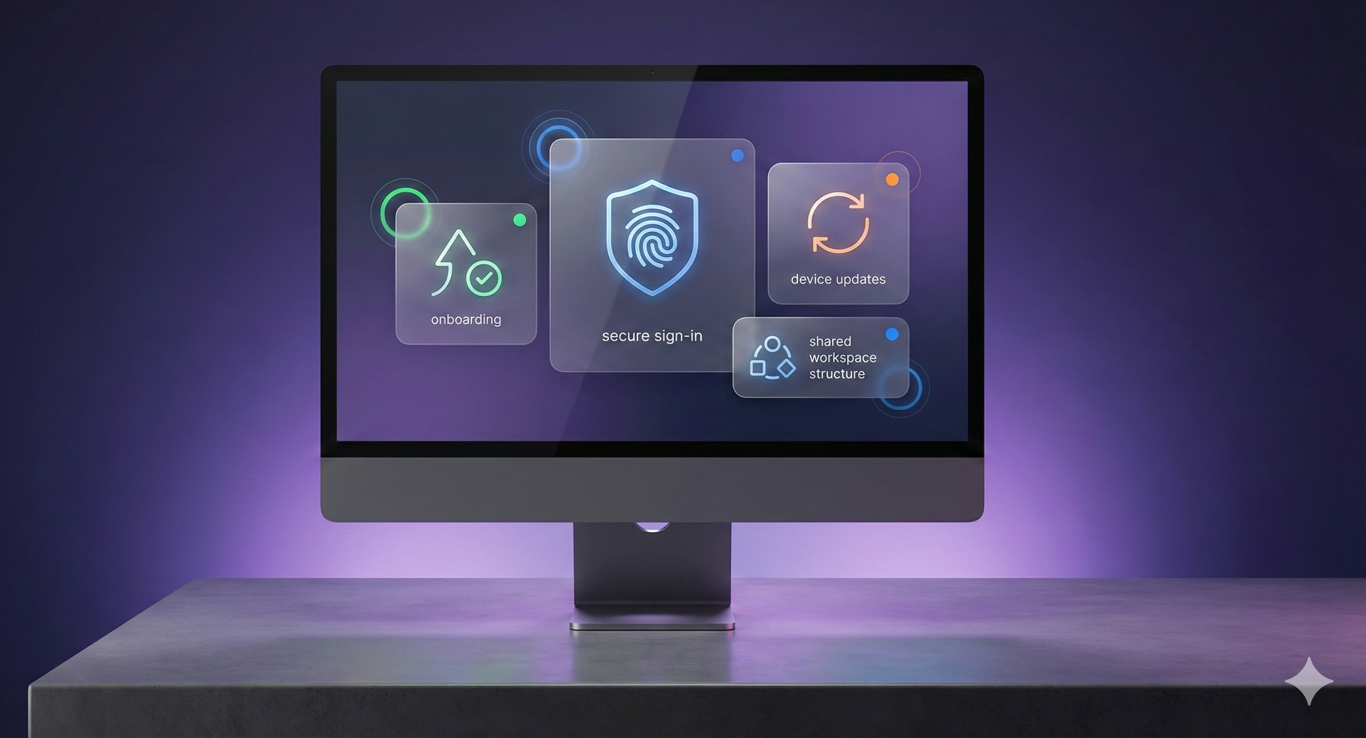 Premium overview visual inside a device frame representing the modern workplace baseline.